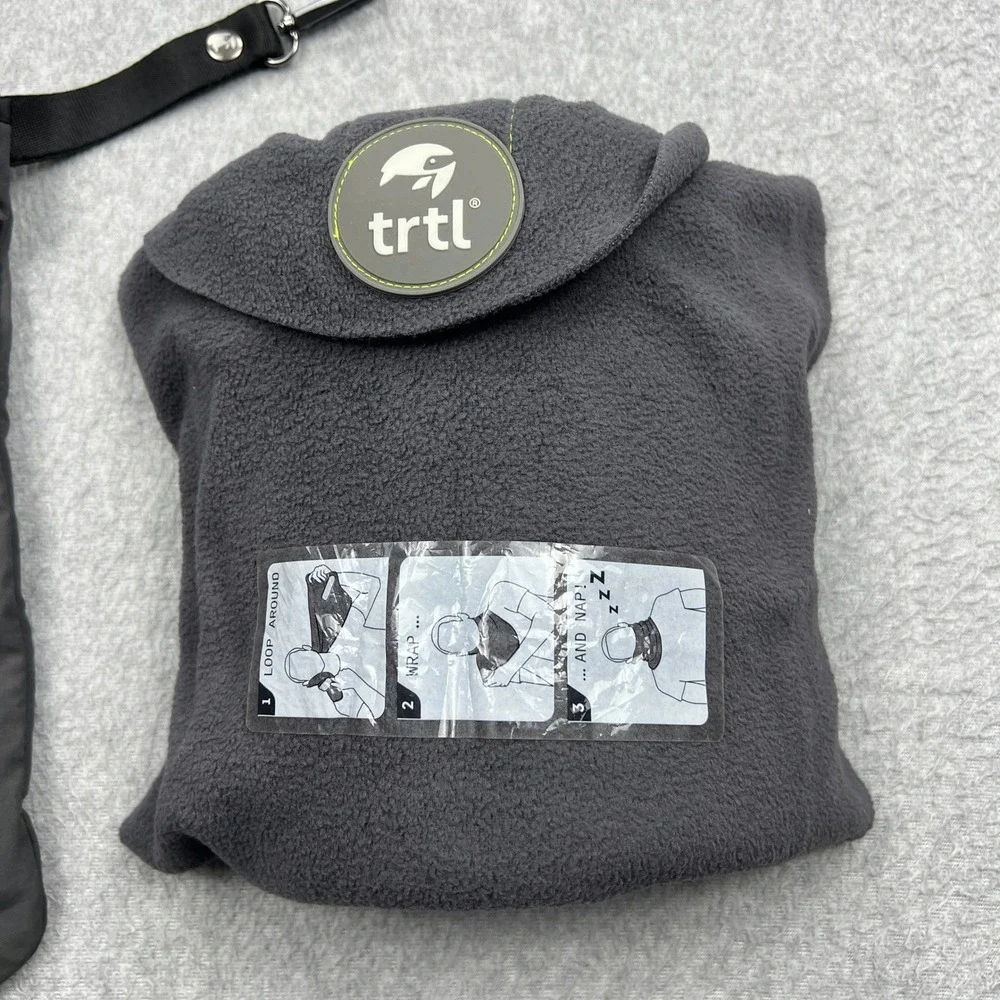 TRTL Travel Airplane Pillow Gray Fleece Neck Support Sleep Wrap Lightweight Bag